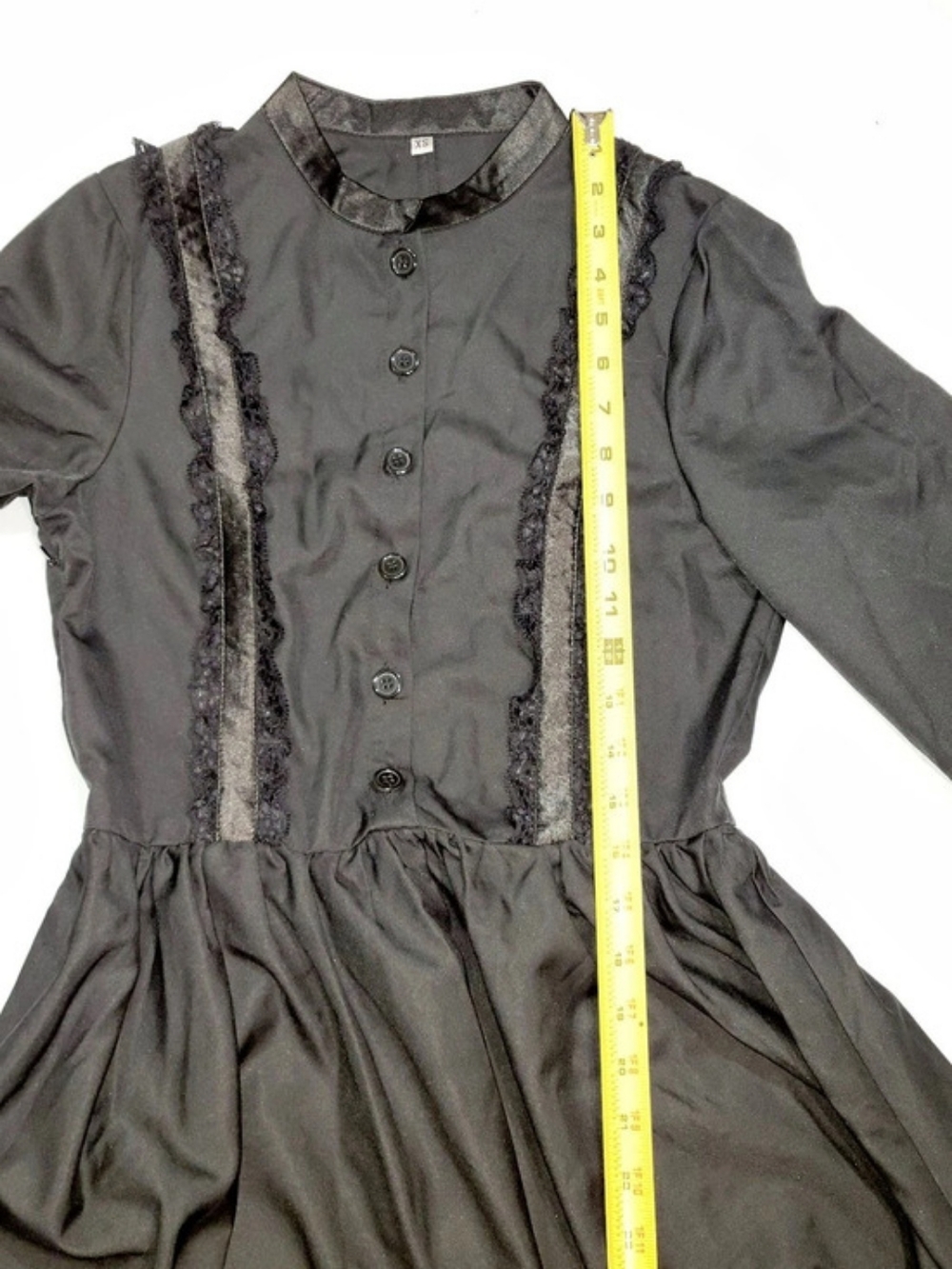 NWOT Black Gothic Victorian Prairie Dress Lace Velvet Trim Costume Women XS - Picture 7 of 10